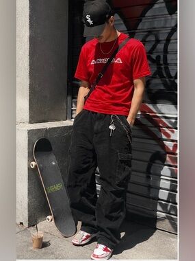 Kappa Graphik Graphy Logo T-Shirt Red Y2K Streetwear Graphic Tee Medium